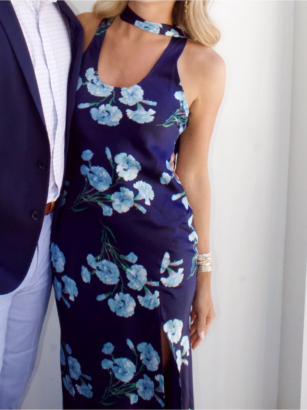 ASOS Navy Maxi Dress with Light Blue Floral Print